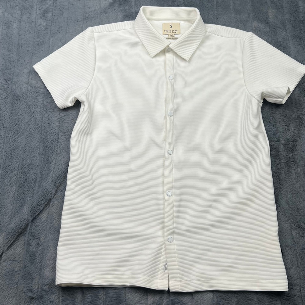 Scott James Mens White Ribbed Short Sleeve Button Down Shirt Size M RN171415